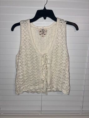 Hippie Rose Cream Crochet Tie-Front Knit Tank